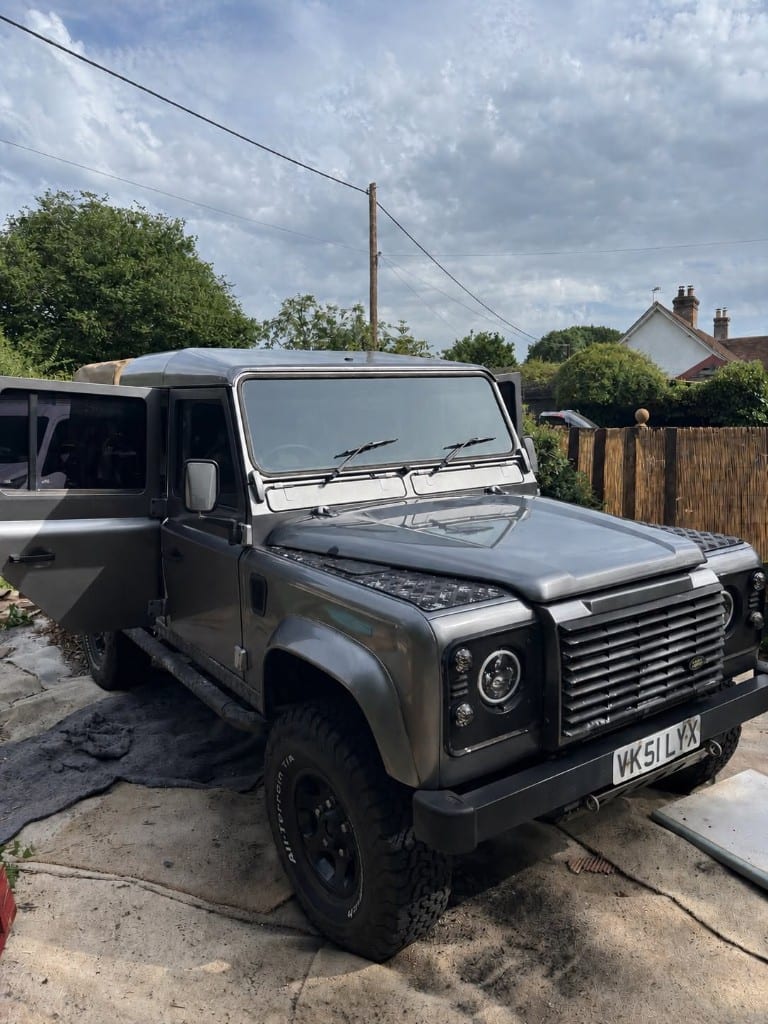 Grey Land Rover Defender cleaned and dressed after a detail