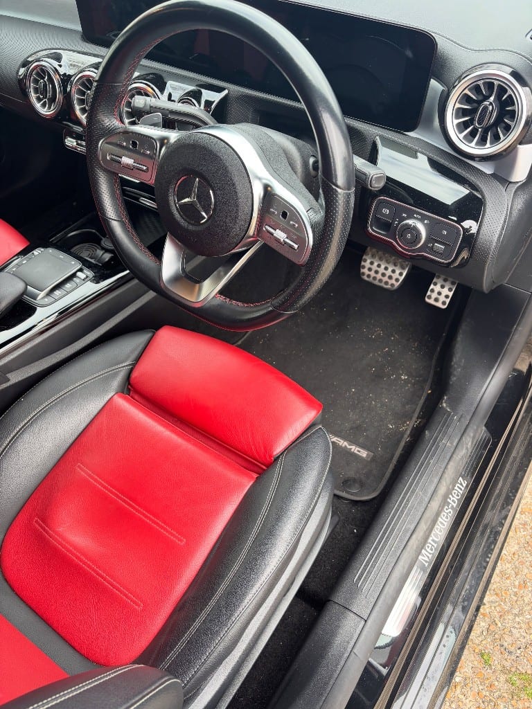 Mercedes-AMG A-Class interior cleaned with fresh mats after an interior detail